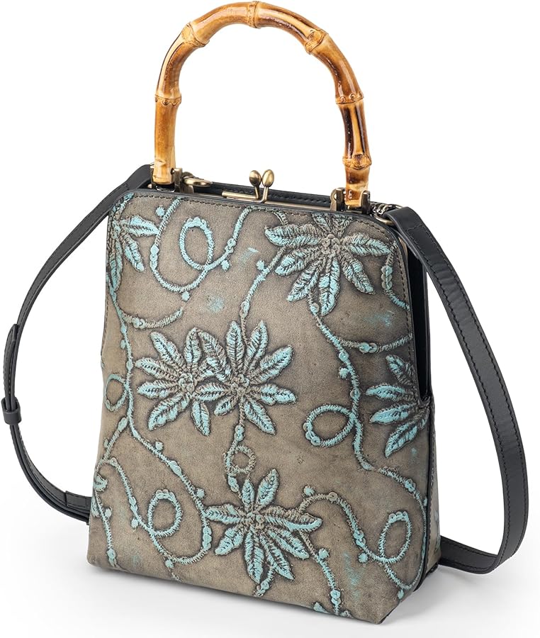 ZHIYONG Floral Leather Tote Bag for Women with Sturdy Wooden