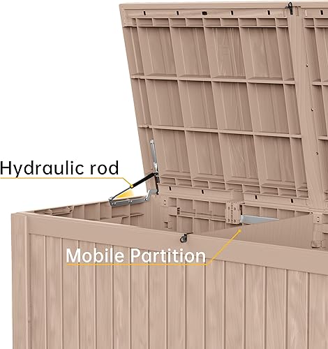 Miniatura 4 de DRATO Caja de cubierta de 180 galones, caja grande de resina impermeable para muebles de patio, cojines de patio, herramientas de jardinería,