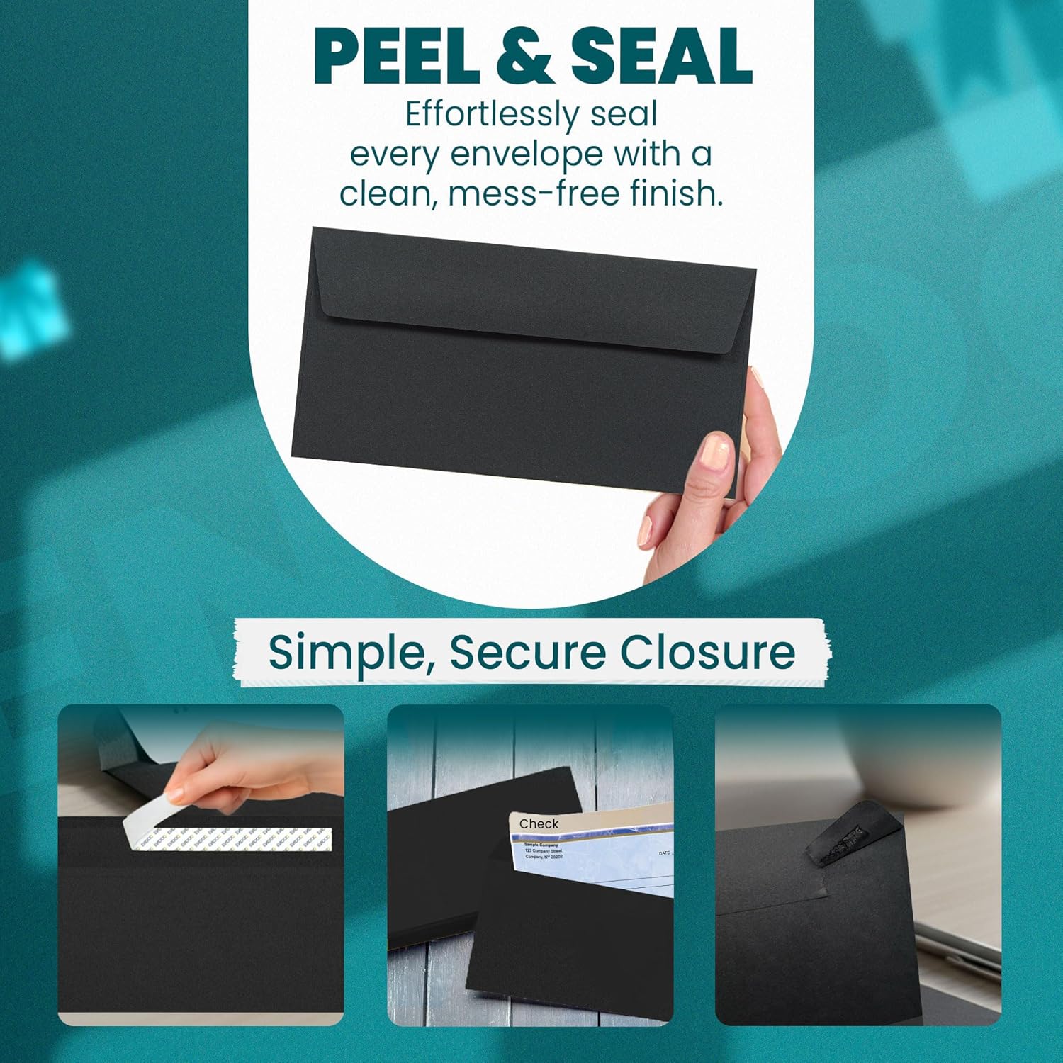 #6 3/4 Black Envelopes Self Seal, 500/pack, Colored Envelopes Letter Size 6 1/2 x 3 5/8 inch, Business Envelopes for Cards, Invitations, Holiday, Postcards, Gifts - 32lb Heavyweight Paper