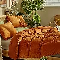 Vista 14 de CLOTHKNOW Juego de edredón de 3 piezas de color marrón caramelo, tamaño individual/individual XL, color terracota suave, color óxido con 2 fundas