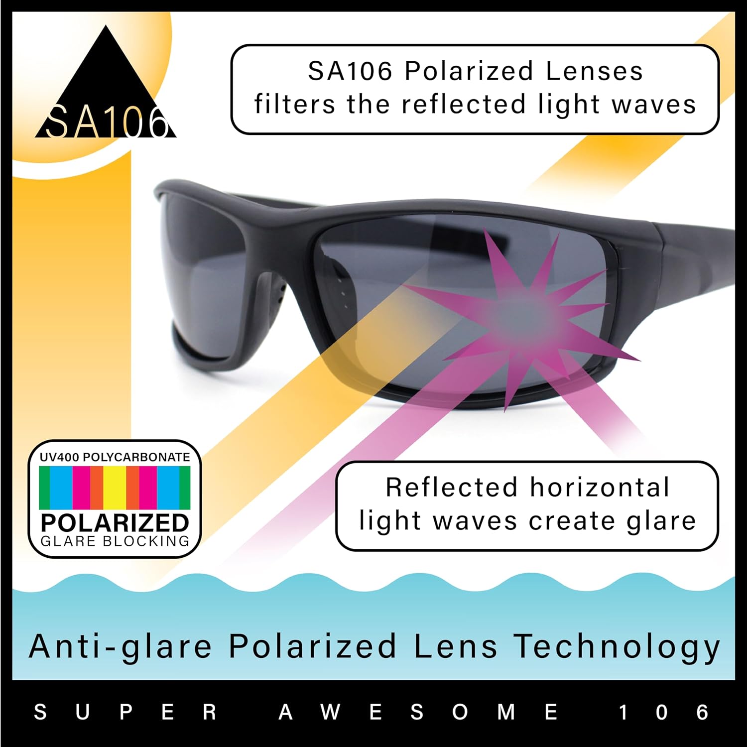 SA106 Mens Polarized Biker Wrap Around Plastic Rectangle Sport Sunglasses - Image 7