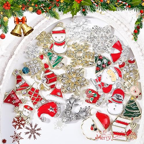 Miniatura 4 de 24 dijes de uñas brillantes de Navidad, diamantes de imitación de diamante, Papá Noel, reno, muñeco de nieve, copo de nieve, accesorios de uñas,