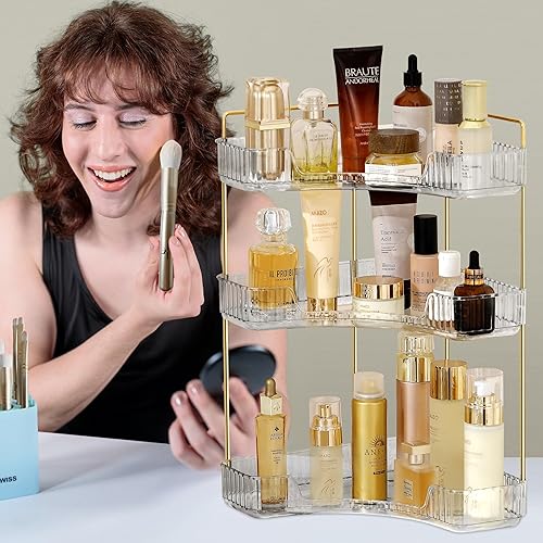 Miniatura 5 de Organizador de esquina para mostrador de baño, estante de encimera de baño, organizador de maquillaje para bandeja de perfume para almacenamiento de