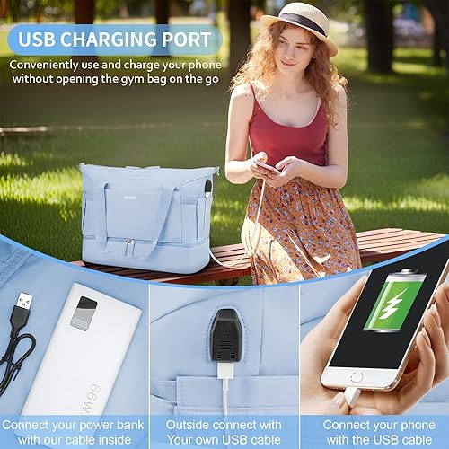 Miniatura 6 de Bolsa de lona de gimnasio para mujer, Azul Patchwork