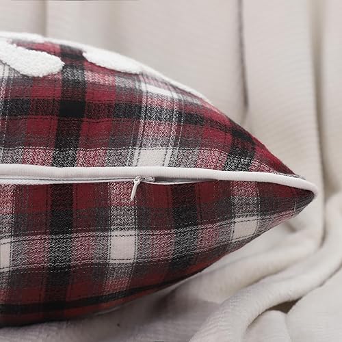 Miniatura 2 de All Smiles Juego de 2 fundas de almohada navideñas de 18 x 18 pulgadas, decoración de cuadros de búfalo, bordado de copo de nieve, decoración de