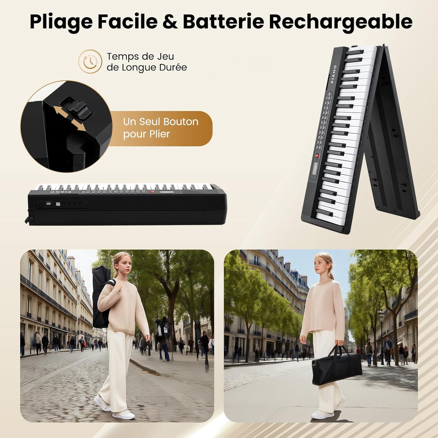 COSTWAY Piano Numérique Pliable 88 Touches avec Microphone & Pupitre, Clavier Électronique Portable avec Haut-Parleurs & Fonction MIDI, 1000 Rythmes, 1000 Timbres, Sac pour Débutants Enfants
