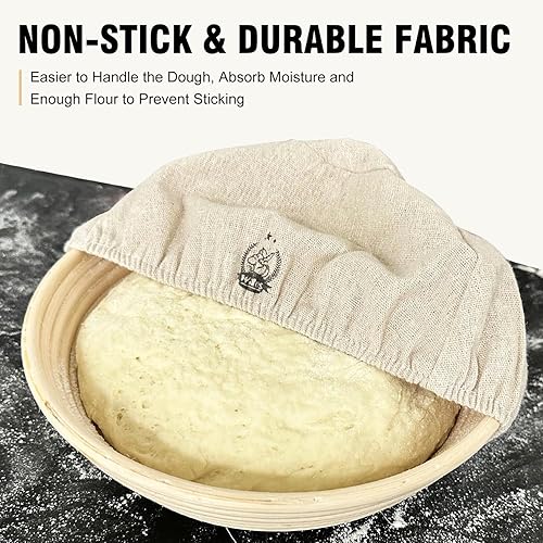 Miniatura 3 de WALFOS Paño de revestimiento para cesta de pan, 9 pulgadas redonda a prueba de pan, forro de tela, cubierta de cesta de masa para hornear, tela de