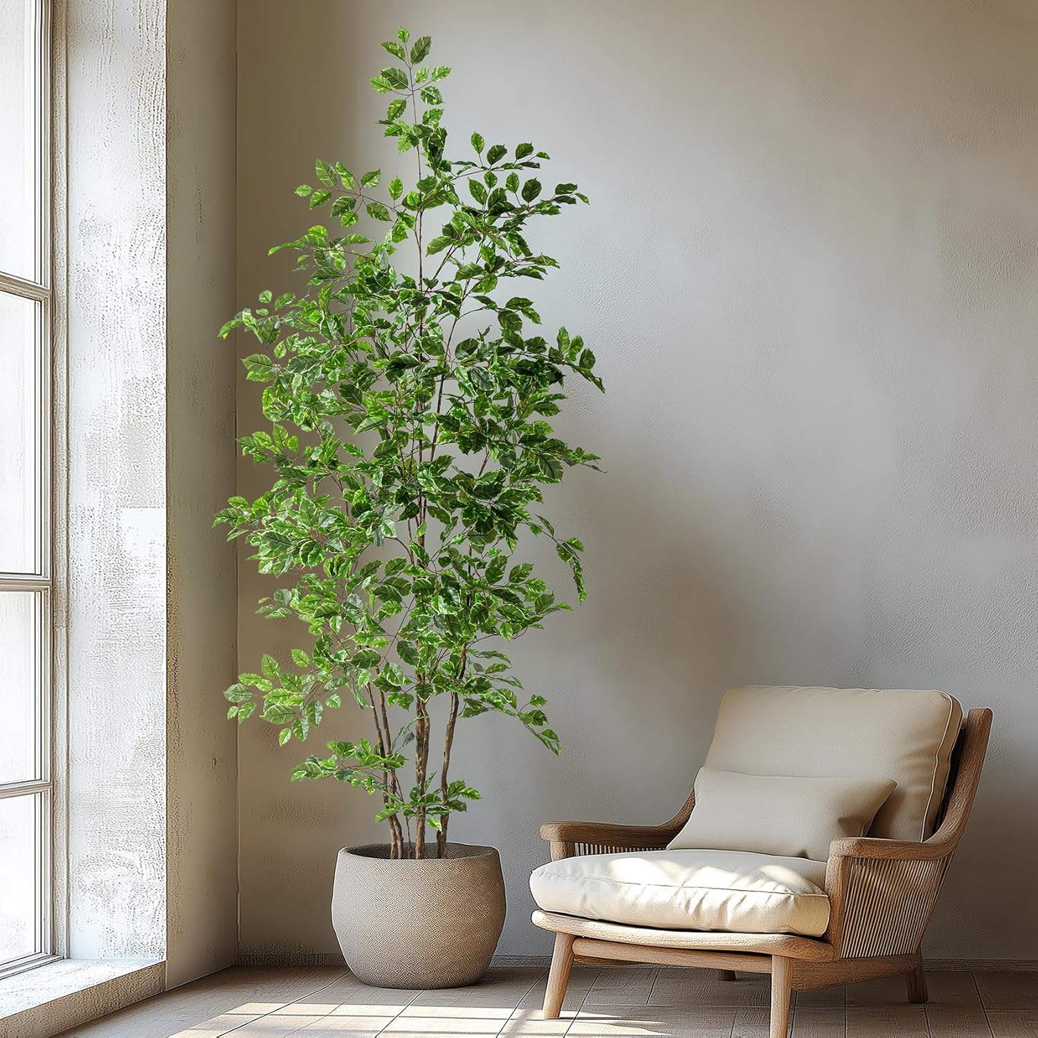 Bailikang Artificial Ficus Tree Indoor 7ft, Large Potted Faux Tree with Realistic Silk Leaves & Trunk for Home Office, Living Room Corner Decor