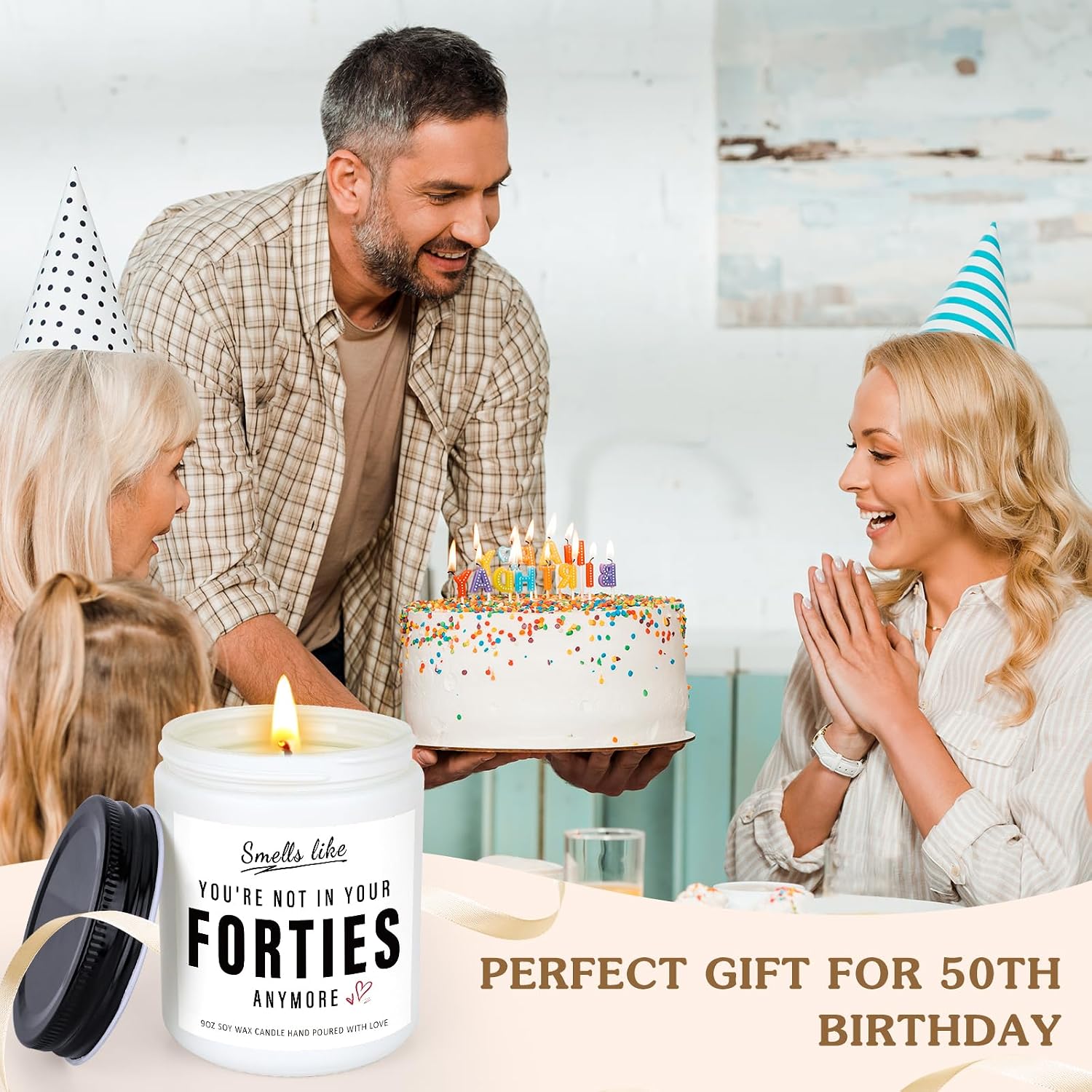 50th Birthday Gifts for Women Men, 9 OZ Handmade Lavender Candles, Ideas 1975 Fifty Year Old Birthday Gifts Decorations for Her Himr Wife Husband Sister Brother Friend
