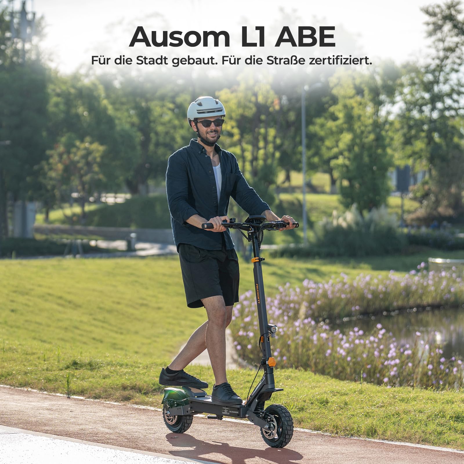Ausom L1 E-Scooter mit Straßenzulassung (ABE), 70-90km Reichweite, 500W Motor, Max.20 km/h, Faltbarer Offroad Elektroroller für Erwachsene mit Duale Schwingarmdämpfer, Dual-Disc-Bremsen