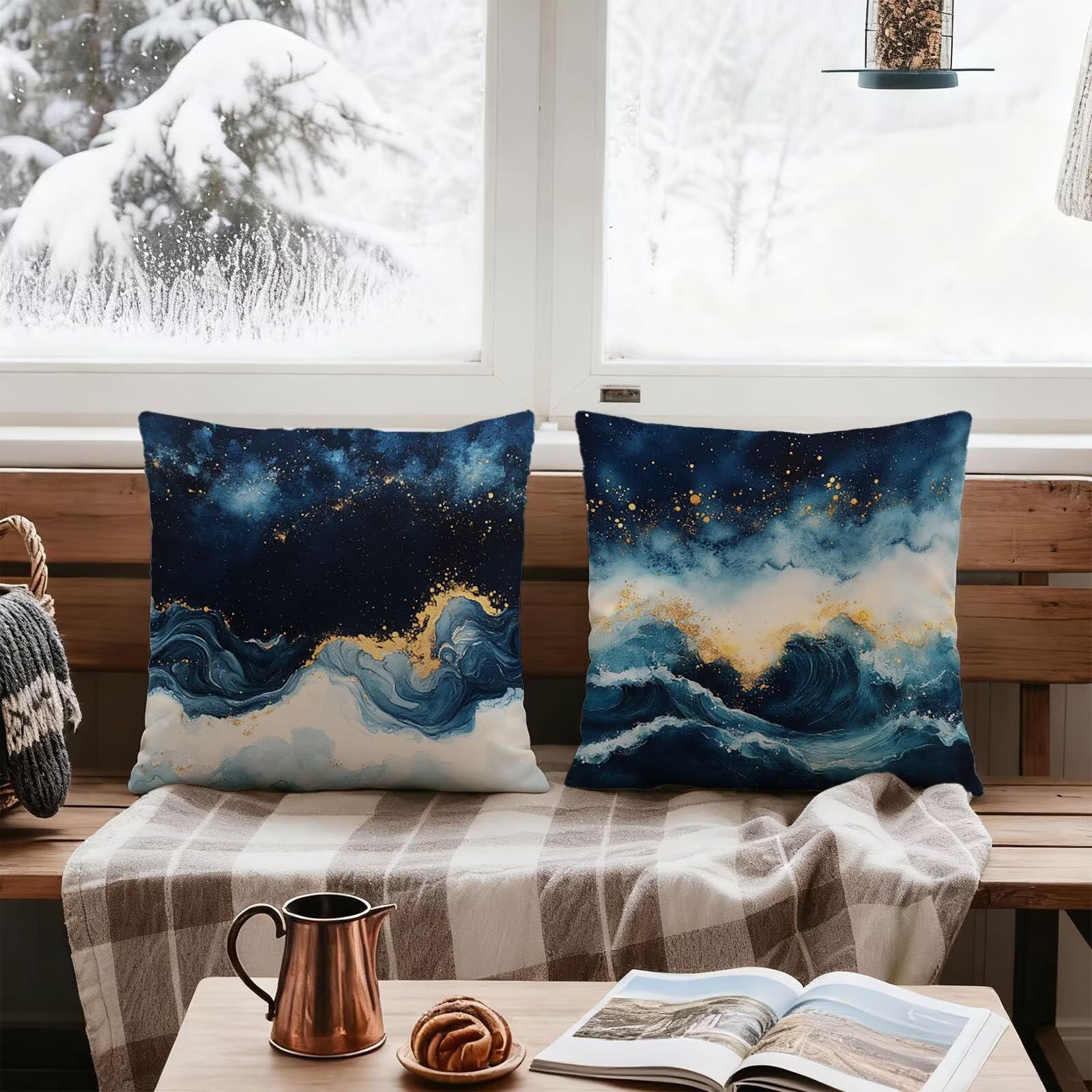 Azul Marino Funda Cojin 60x60 Blanco Funda Almohada 60x60 Cojines Sofa Súper Suave Fundas Cojines Decorativos Fundas Almohadas 4 Piezas Cervicales y Cuello, para Hogar Cama Salon Decoracion E - 661