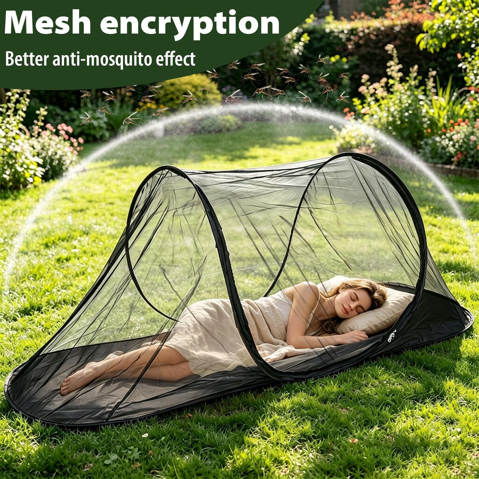 Moustiquaire Lit, FainFun Moustiquaire Pop Up Exterieur, Tente Extérieure Portable, Lit de Maison Portable, pour Le Voyage, en Camping et à la Maison (Noir, 200 x 70 x 72 cm)