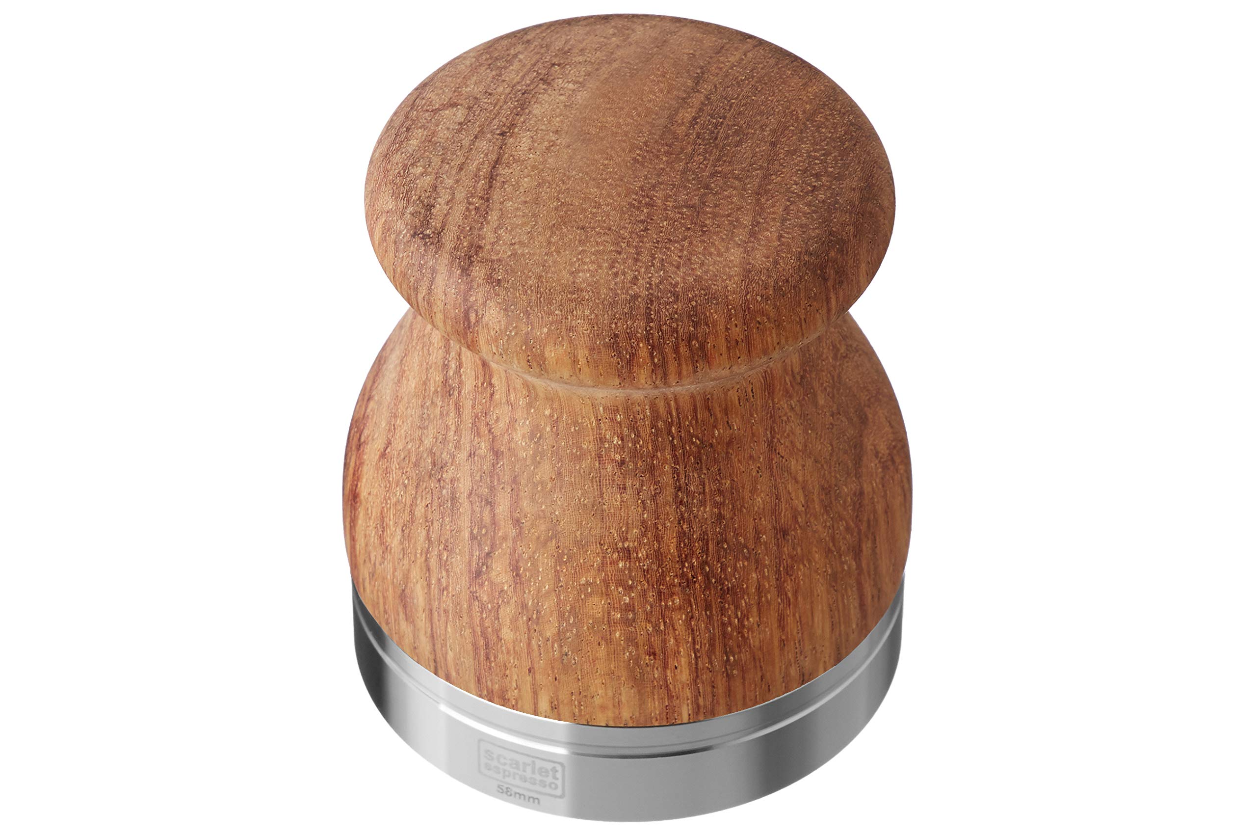 Scarlet espresso | Tamper »Comodo« per barista; con manico ergonomico in legno nobilitato a scelta e base di precisione in acciaio inox (58 mm, palissandro + vassoio Tamper)