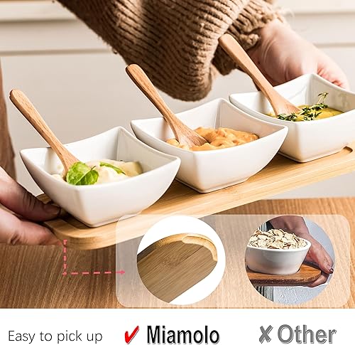 Miniatura 18 de Tazón de cerámica con bandeja para servir y cucharas, 3 tazas cuadradas para salsa para fiestas, platos de 3.62 x 1.89 pulgadas para entretener