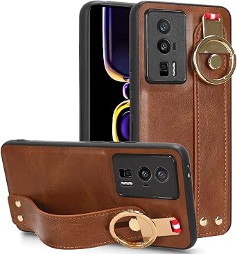 Case for Xiaomi Poco F5 Pro, [Wristband] + [Keychain] Multifunctional Xiaomi Poco F5 Pro Phone Case, PU Leather Comfortable Feel Non-Slip Combination Phone Cover for Xiaomi Poco F5 Pro Brown
