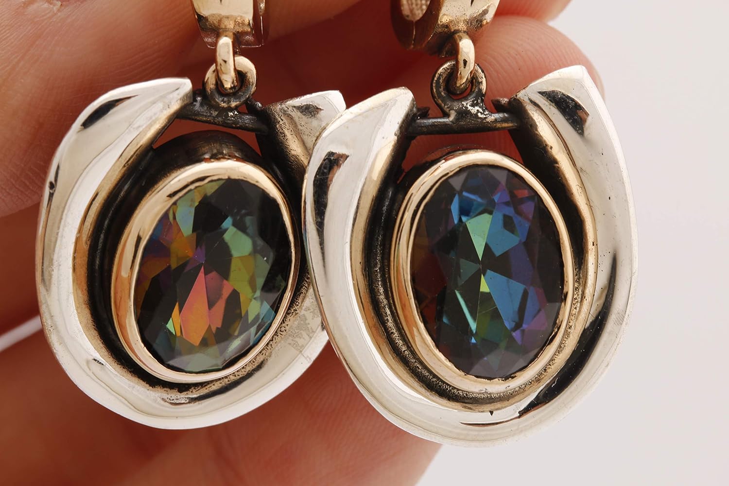 Turkish Handmade Jewelry Huge Oval Shape Alexandrite 925 Sterling Silver Dangle/Drop Earrings