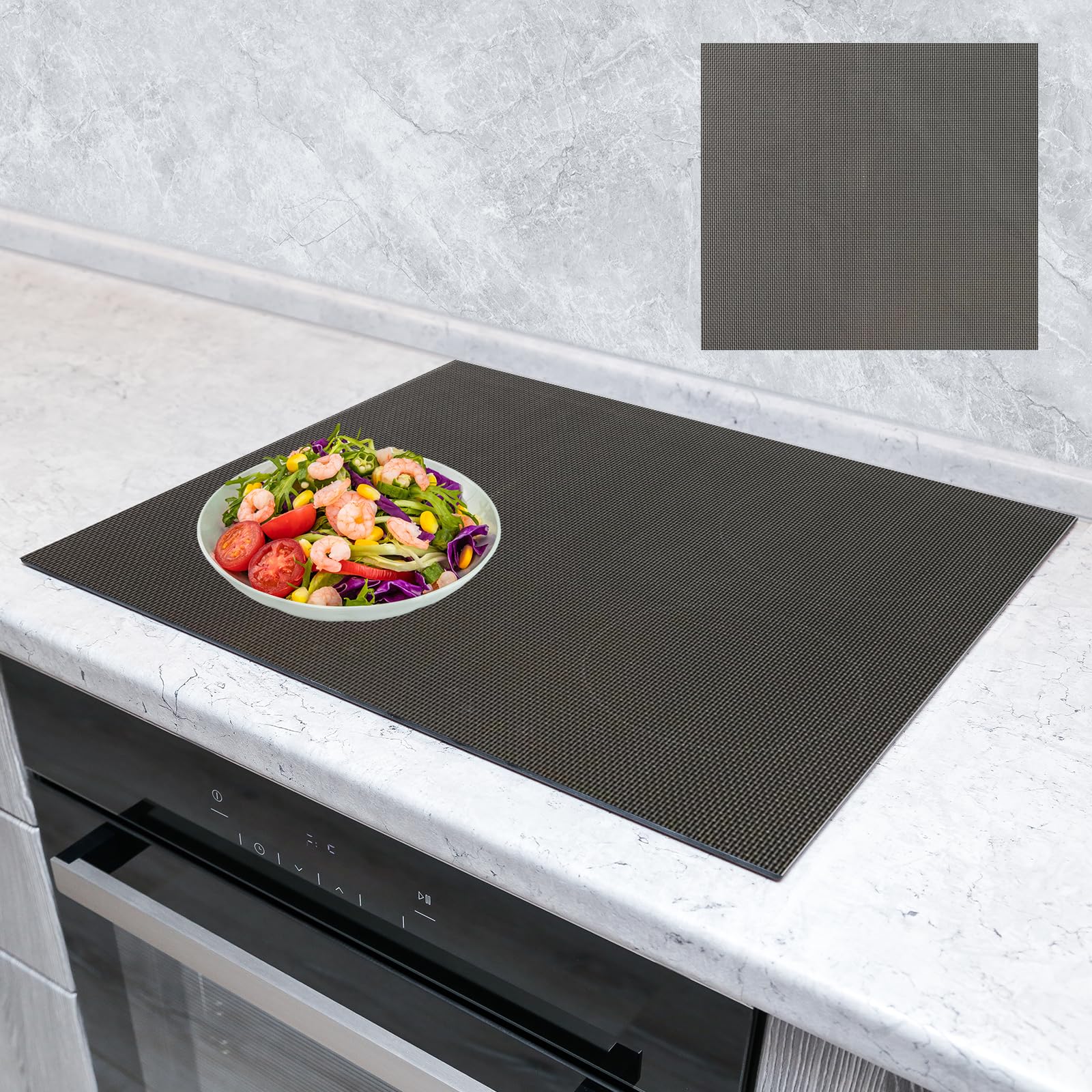 52 x 60 cm Reusable Protective Mat for Induction Hob (Magnetic) Anti-Scratch Non-Slip Heat Resistant for Induction Hob, Grey Black