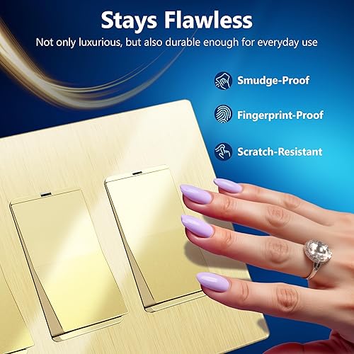 Miniatura 625 de LIDER - Cubierta decorativa de interruptor doble con acabado mate, placa de pared sin tornillos, tamaño mediano, 2 bandas, 4.88 x 4.92 pulgadas