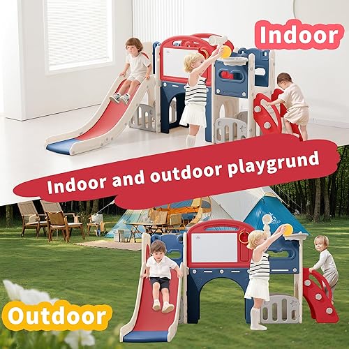 Miniatura 7 de Juego 11 en 1 para niños pequeños con telescopio para niños pequeños de 1 a 3 años, juego de telescopio y tobogán, escalador de baloncesto, túnel de