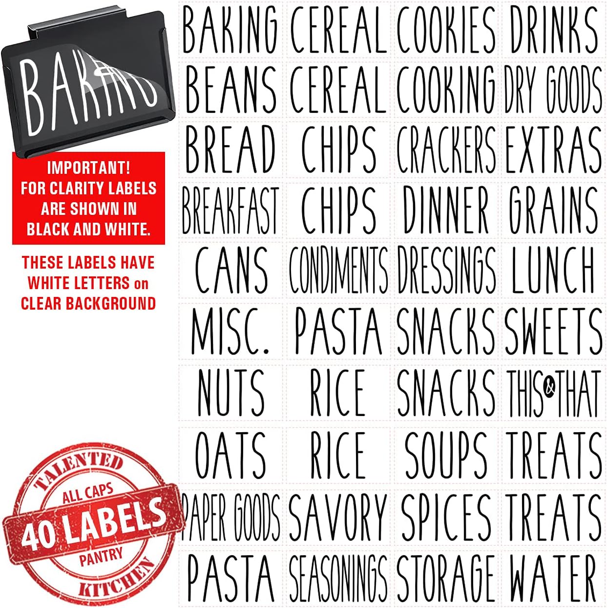 Talented Kitchen 8 Black Label Holders, Basket Labels Clip On with 40 White Pantry Labels. Removable Bin Clips Labels for Baskets. Pantry Organization and Storage Basket Label Holders for Storage Bins : Everything Else