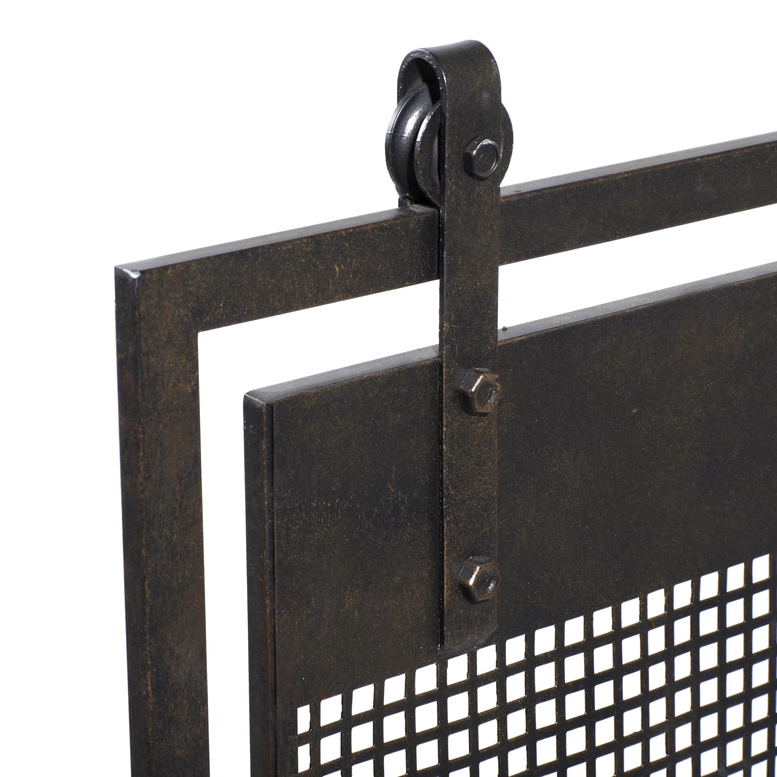 Deco 79 Pantalla para Chimenea de Panel único con Malla suspendida geométrica de Metal Estilo Rejilla con Detalles atornillados, 38" x 9" x 35", Negro
