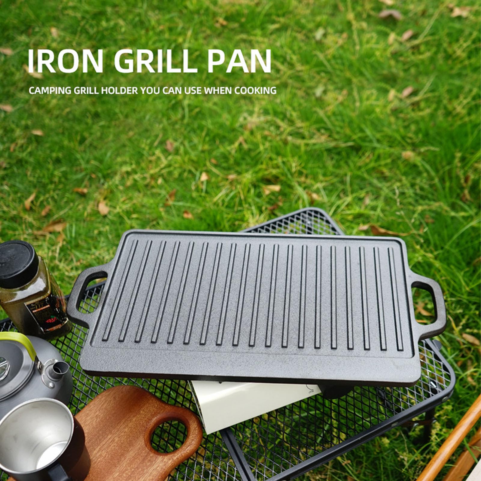 Cffuvros Double Sided Cast Iron Griddle Plate, Reversible Grill Pan for Gas Grill, Stovetop, Induction, Fast Even Heating Outdoor BBQ Griddle for Camping, Home Use (S)
