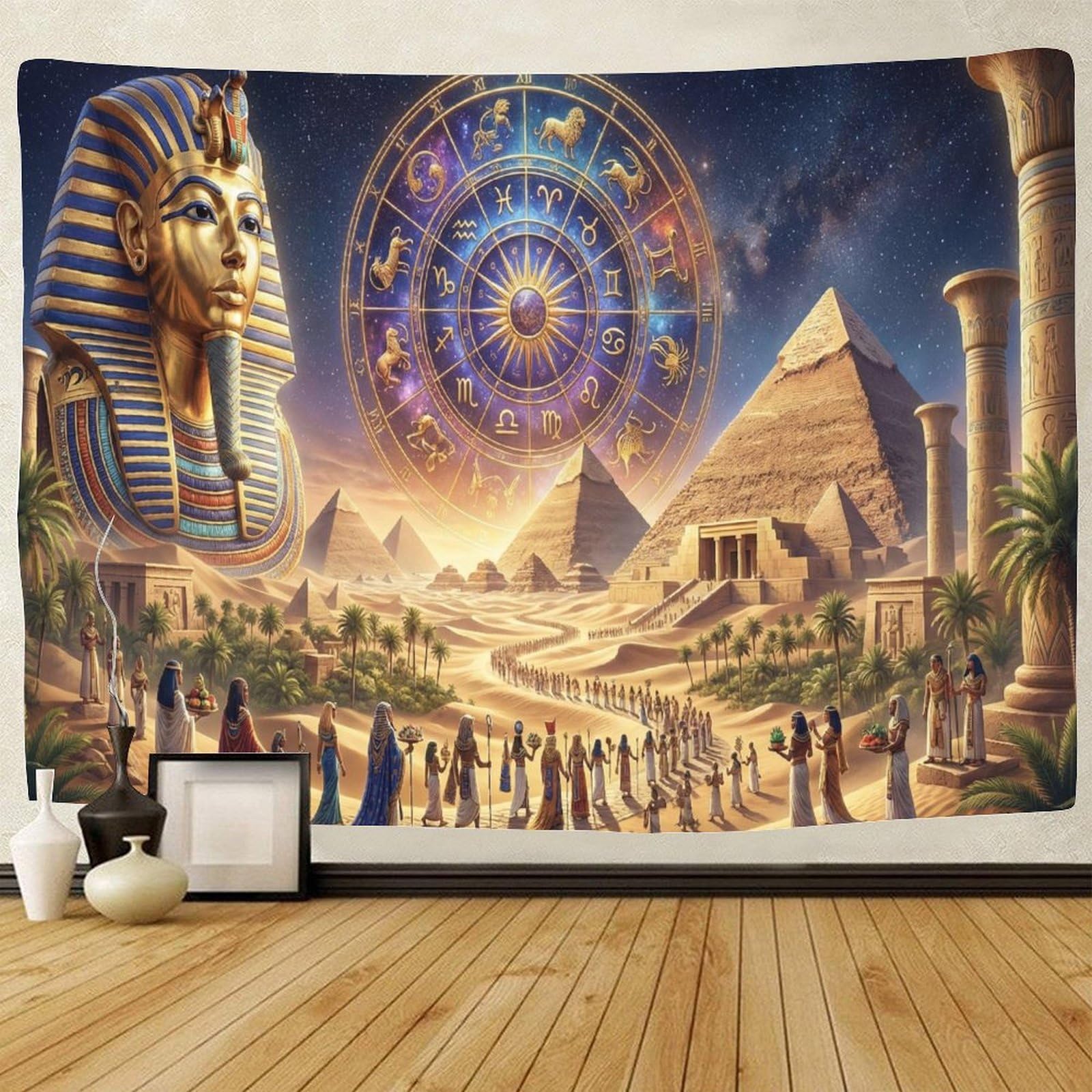GPMNBCXZK Egyptian Pharaoh Wall Tapestry Zodiac 3D Printed Bedroom Decor Pyramid Hanging 70cmx100cm