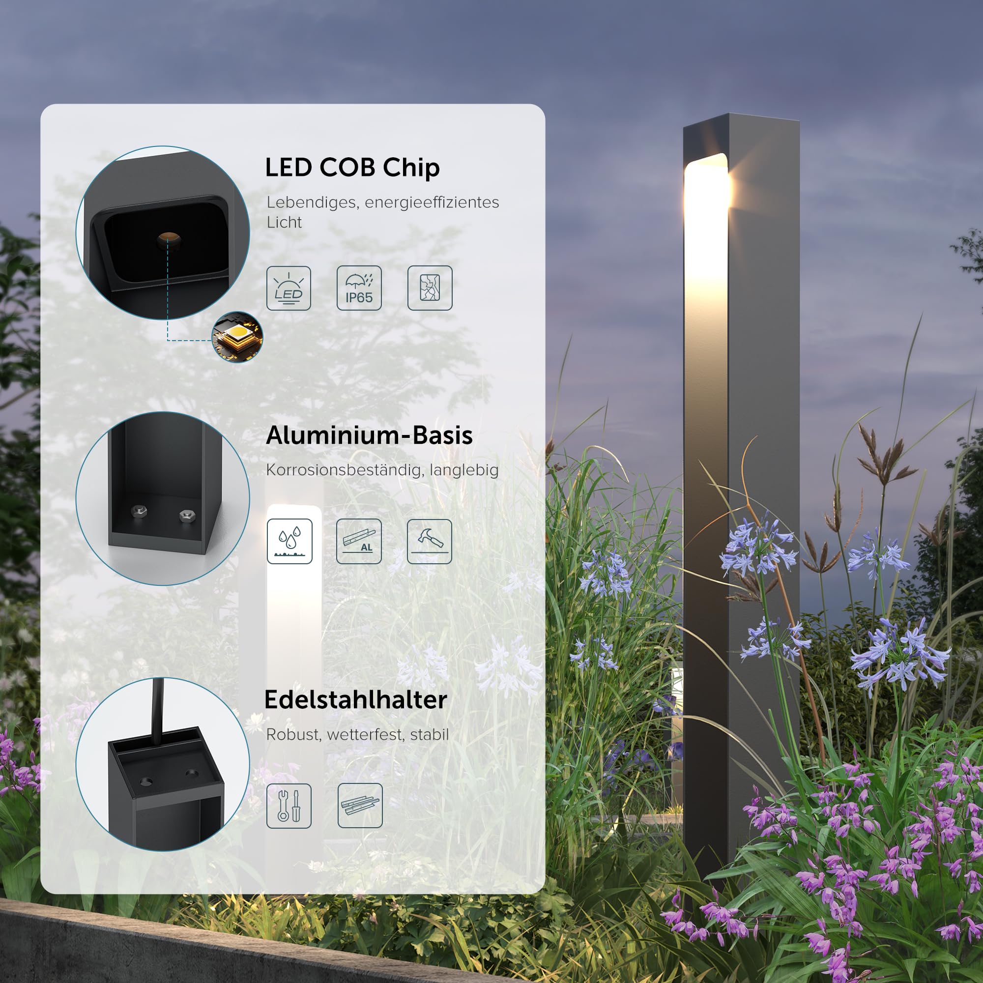 doporro Wegeleuchten Außen Stromanschluss 60cm Gartenleuchte IP65 5W | Gartenlampen für Draußen Strom, 3000K Warmweiß Pollerleuchte Standleuchte Außen, 6x6x60cm, Sandgrau dunkel, BaldersLights