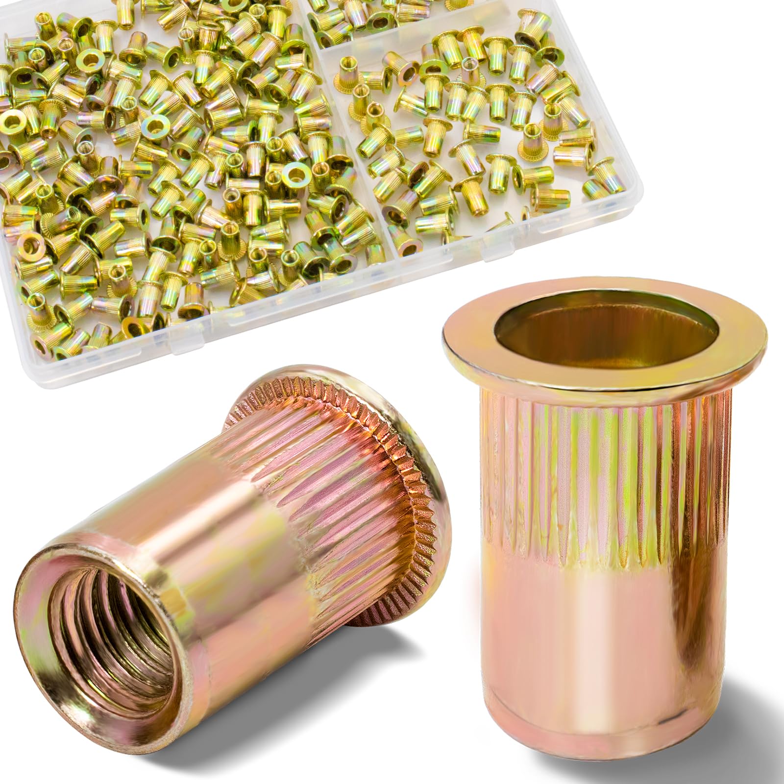 220Pcs M3 Rivet Nuts, Metric Zinc Plated Finish Carbon Steel Flat Head Threaded Insert Nutsert Kit