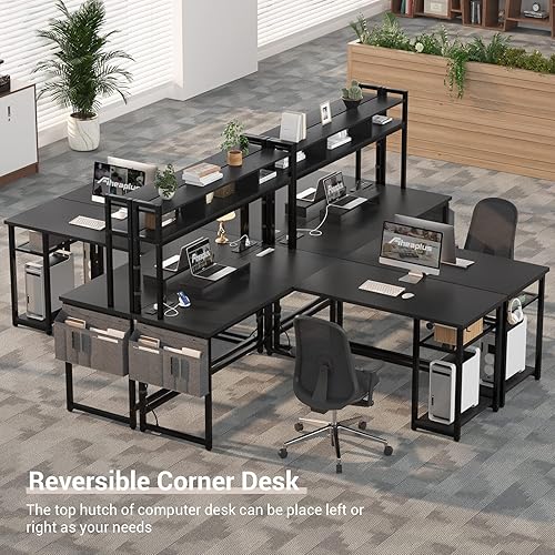 Miniatura 8 de Aheaplus Escritorio en forma de L con toma de corriente y tira LED, escritorio esquinero reversible en forma de L, escritorio para juegos con