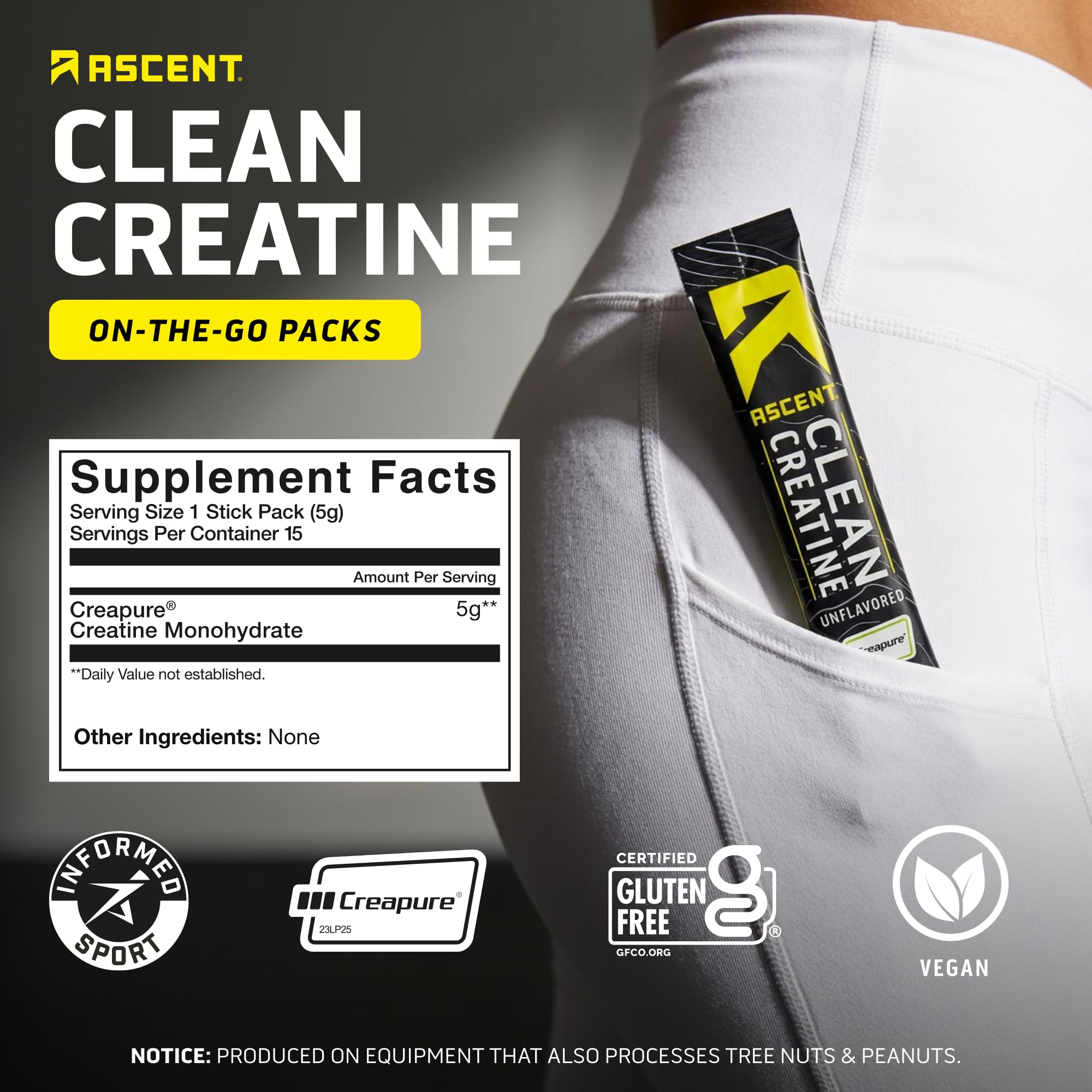 Ascent Clean Creatine Monohydrate, Creapure, Unflavored,15 5G Servings — Amazon image 3