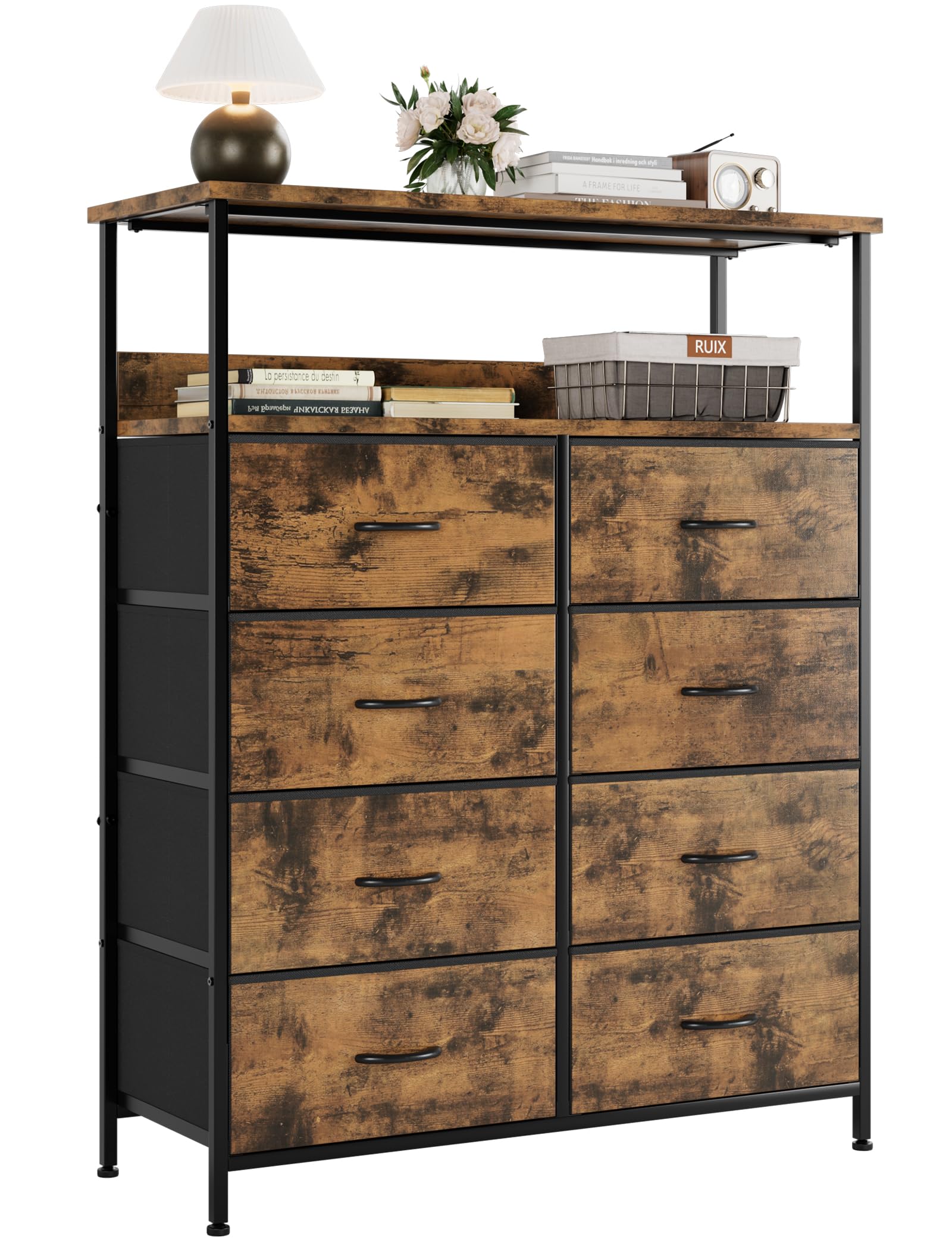 Nicehill Chest of Drawers, Dresser for Bedroom with 8 Drawers, Tall Storage Organizer Unit with 2-Layer Shelves, Large Storage Organizer Unit for Bedroom, Kids room, Living room, Closet(Rustic Brown)