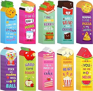 Eersida 210 Pieces Scratch and Sniff Scented Bookmarks Kids Fruit Food Theme Sayings Bookmarks Sayings Assorted Cute Scented Gifts for Students Teens Food Lovers, 10 Styles