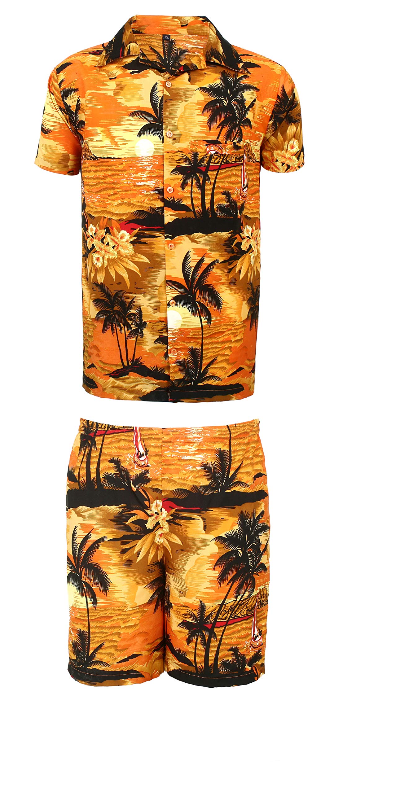 Kiklo Men's O Bp Set Hawaiian Stag Beach Hawaii Aloha Party Summer Holiday Fancy Shirt And Short Set (, L)