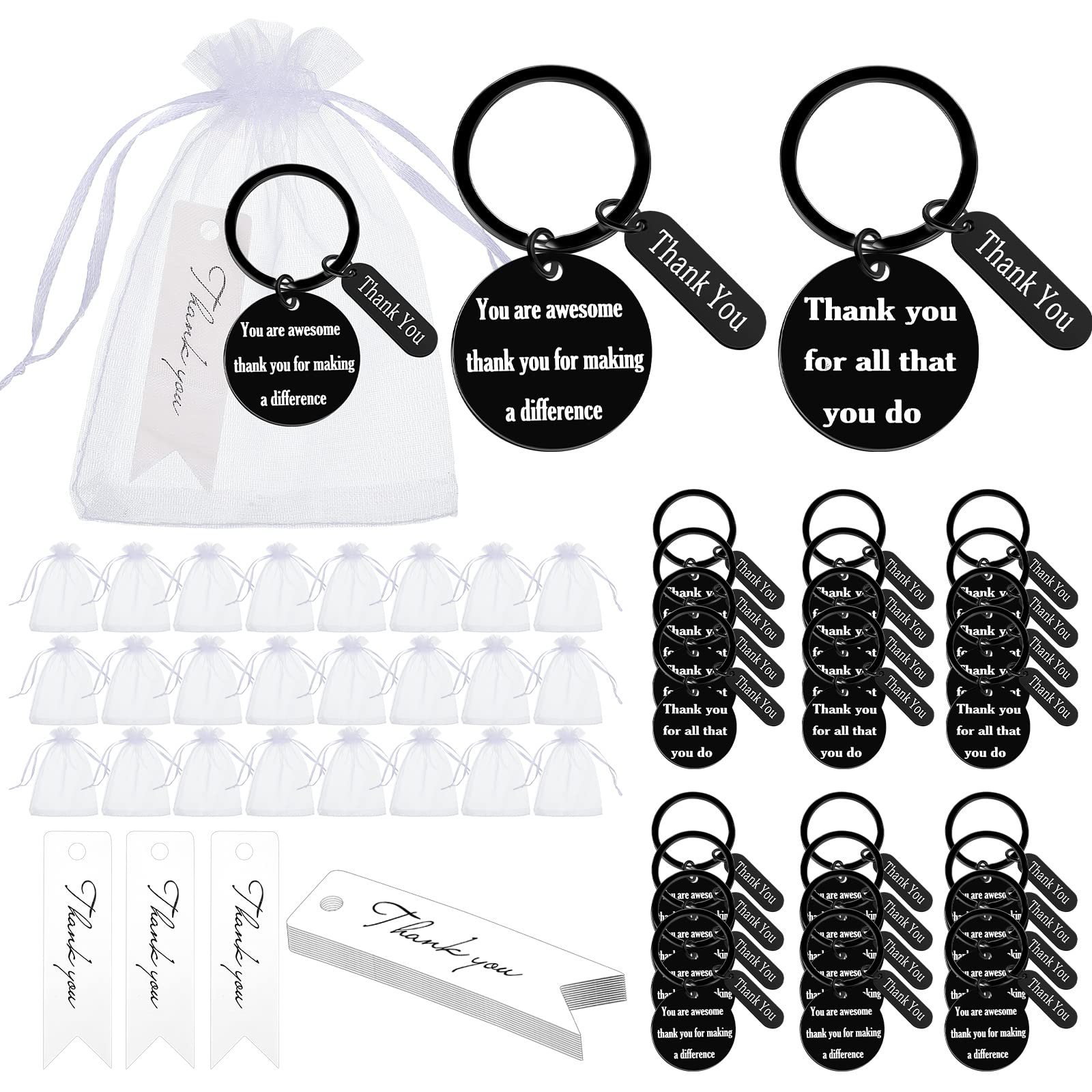 Yinkin 72 Pcs Employee Appreciation Keychain Gift Bulk Thank You Gifts for Coworker Team Staff Graduation