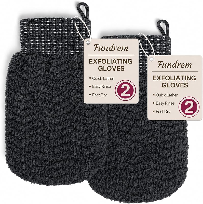 Fundrem Luvas Esfoliantes para Banho com Textura Ondulada, Pacote com 2