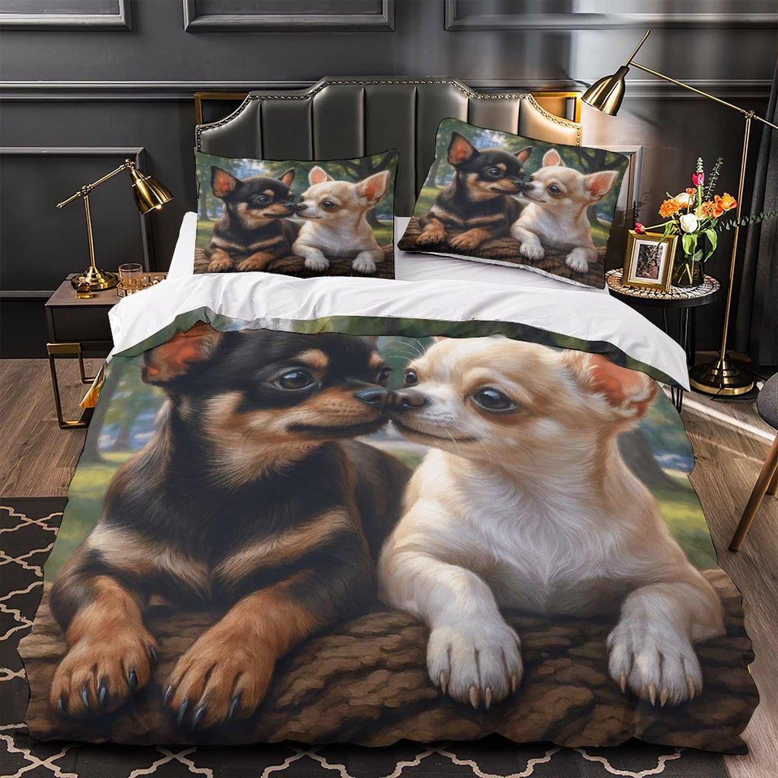 Parure de lit poulet 260x220cm avec housse de couette 3D et fermeture éclair en microfibre