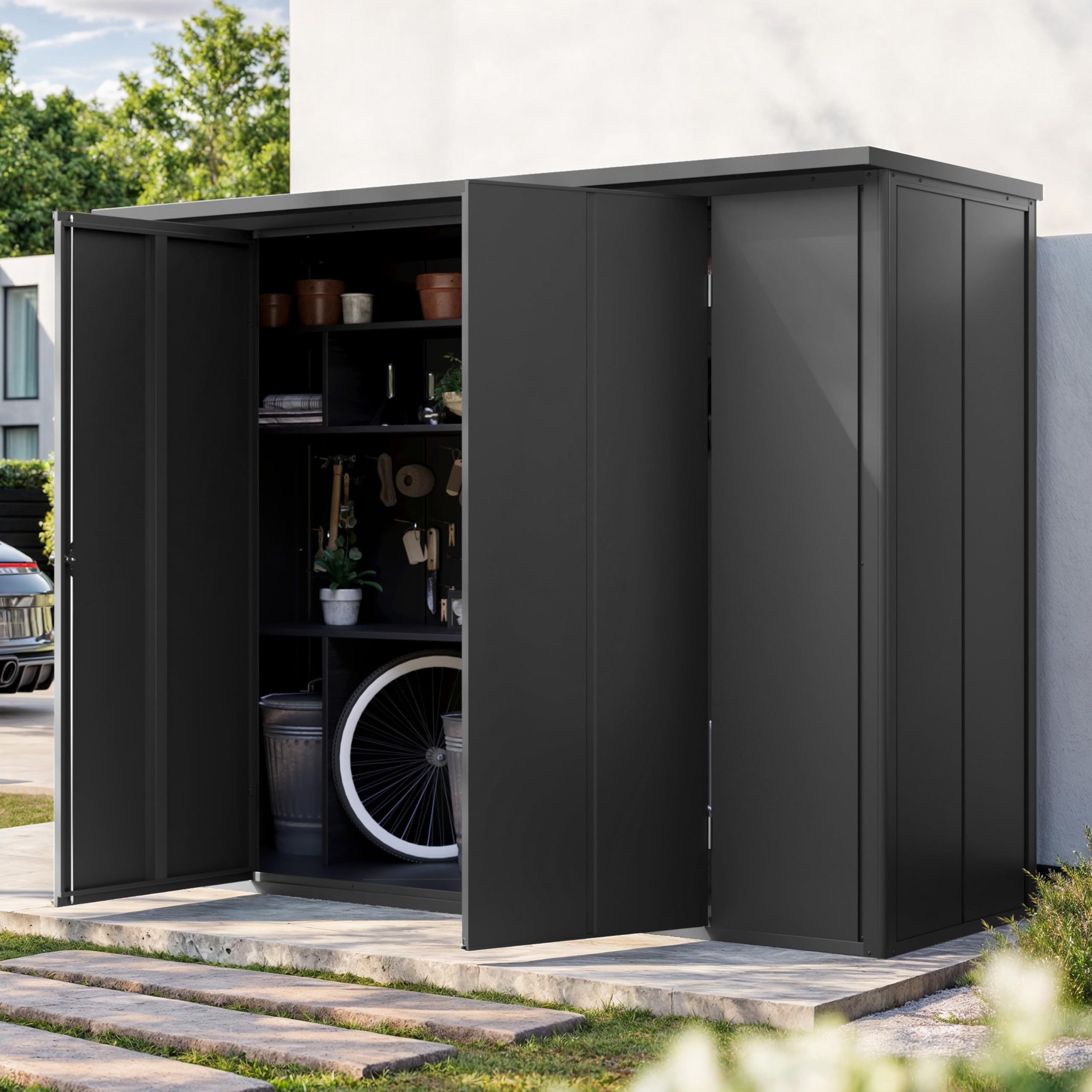 GFP Primeyard Armoire de Jardin en métal 228x84x181 cm Abris de Jardin Anthracite, Plancher Inclus