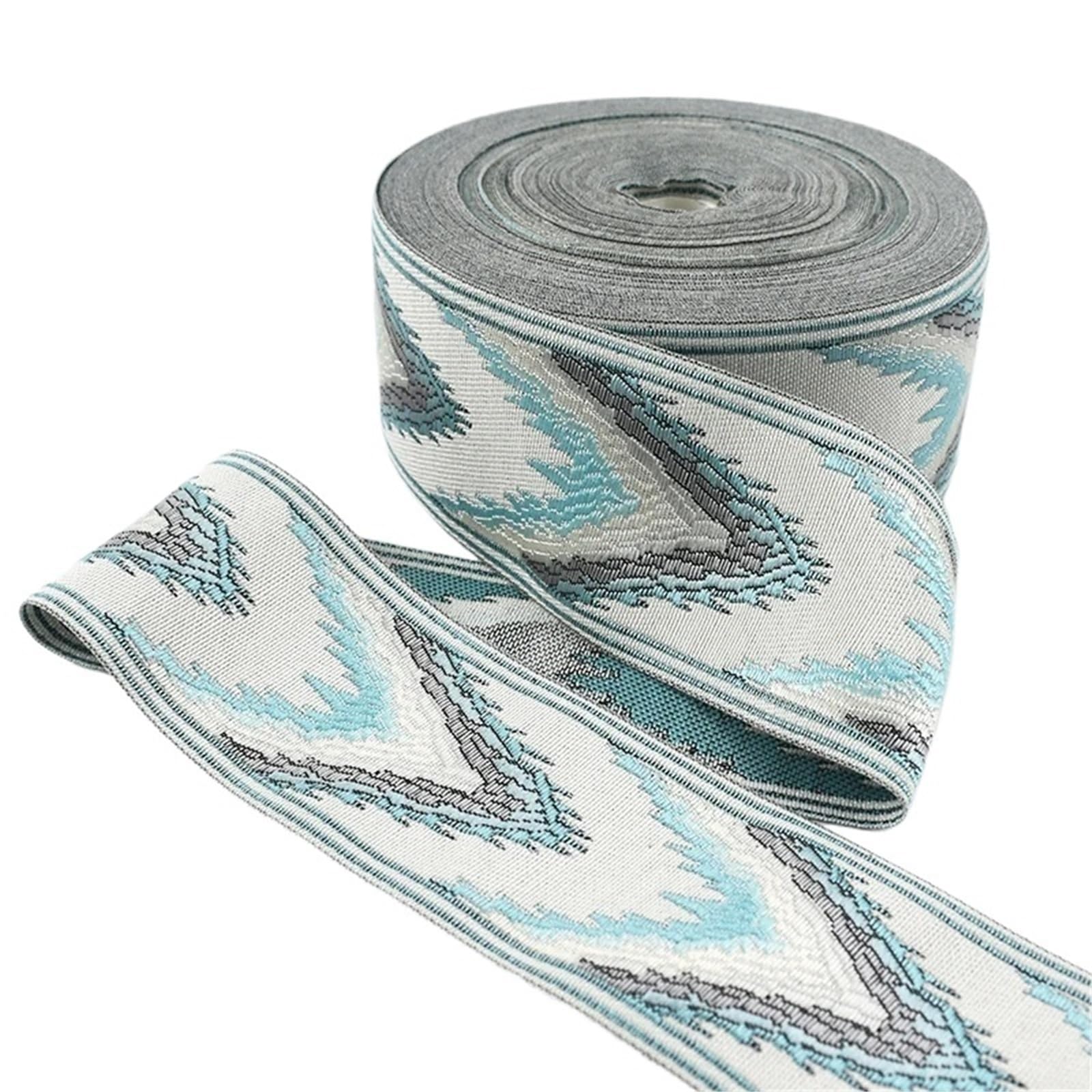 Ruban broderie ethnique jacquard bleu : finitions haut de gamme pour couture