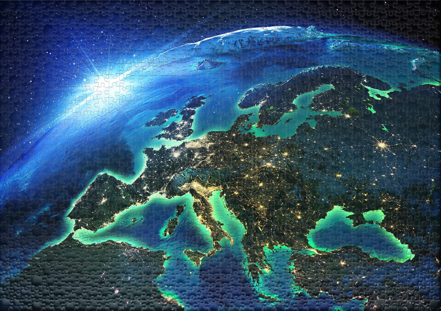 Ulmer Puzzleschmiede - Puzzle de 2000 pièces - Spectaculaire puzzle de l'Europe en perspective spatiale la nuit