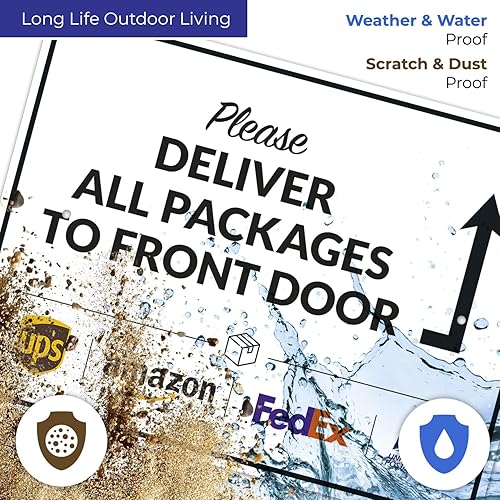 Vista 477 de Cartel de entrega del paquete, letrero de instrucciones de entrega, 10 x 7 pulgadas, aluminio 040 libre de óxido, resistente a la decoloración