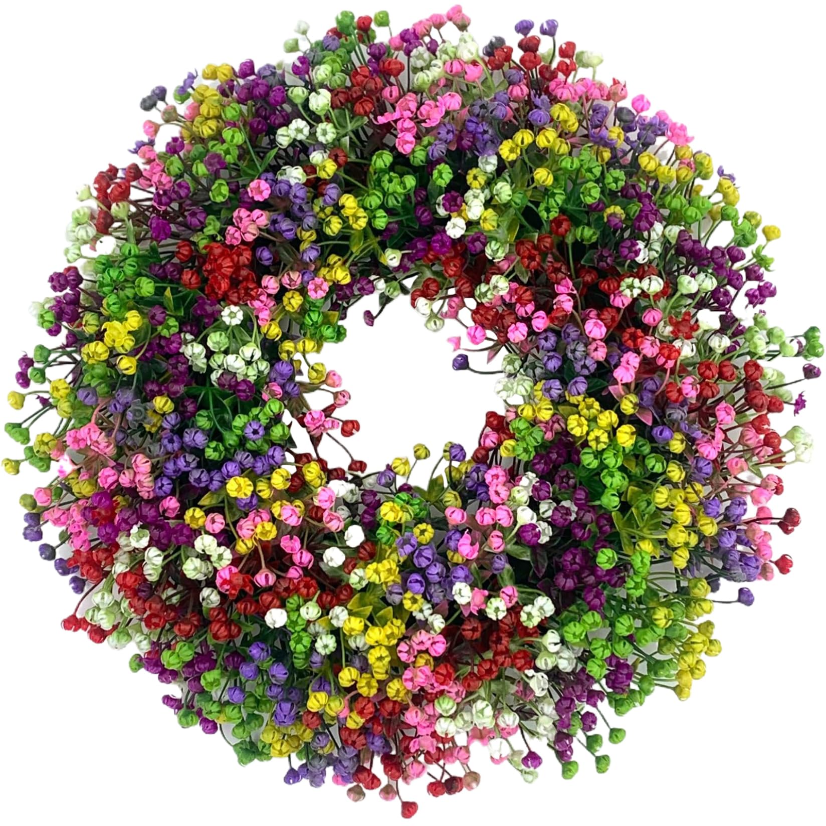 Bemonew Spring Wreaths for Front Door, 16 Inch Gypsophila Spring Door Wreath, Artificial Plastic Front Wreath for Summer Easter Decor