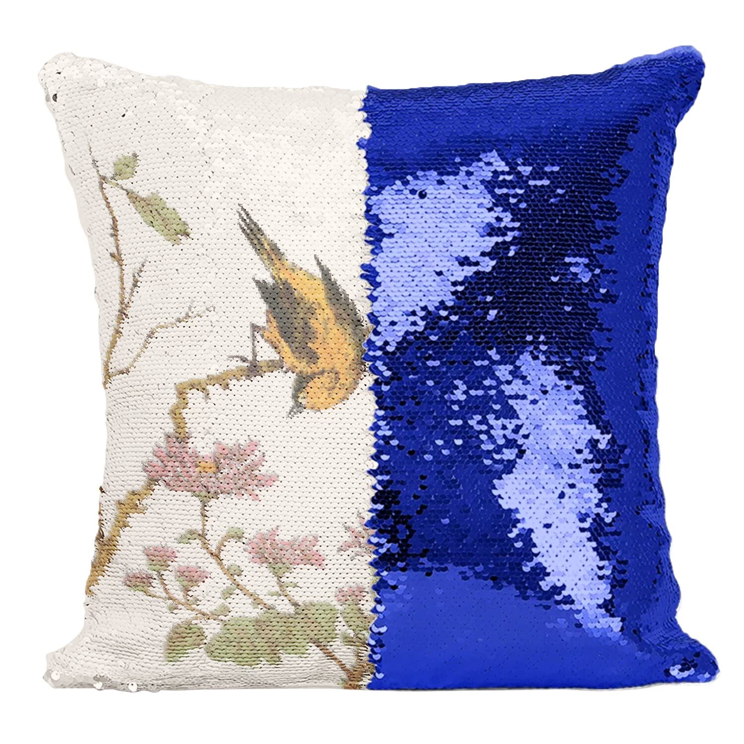 Coussin Sequin Bleu Oiseau Japonais pour Décorer Votre Salon Cocooning