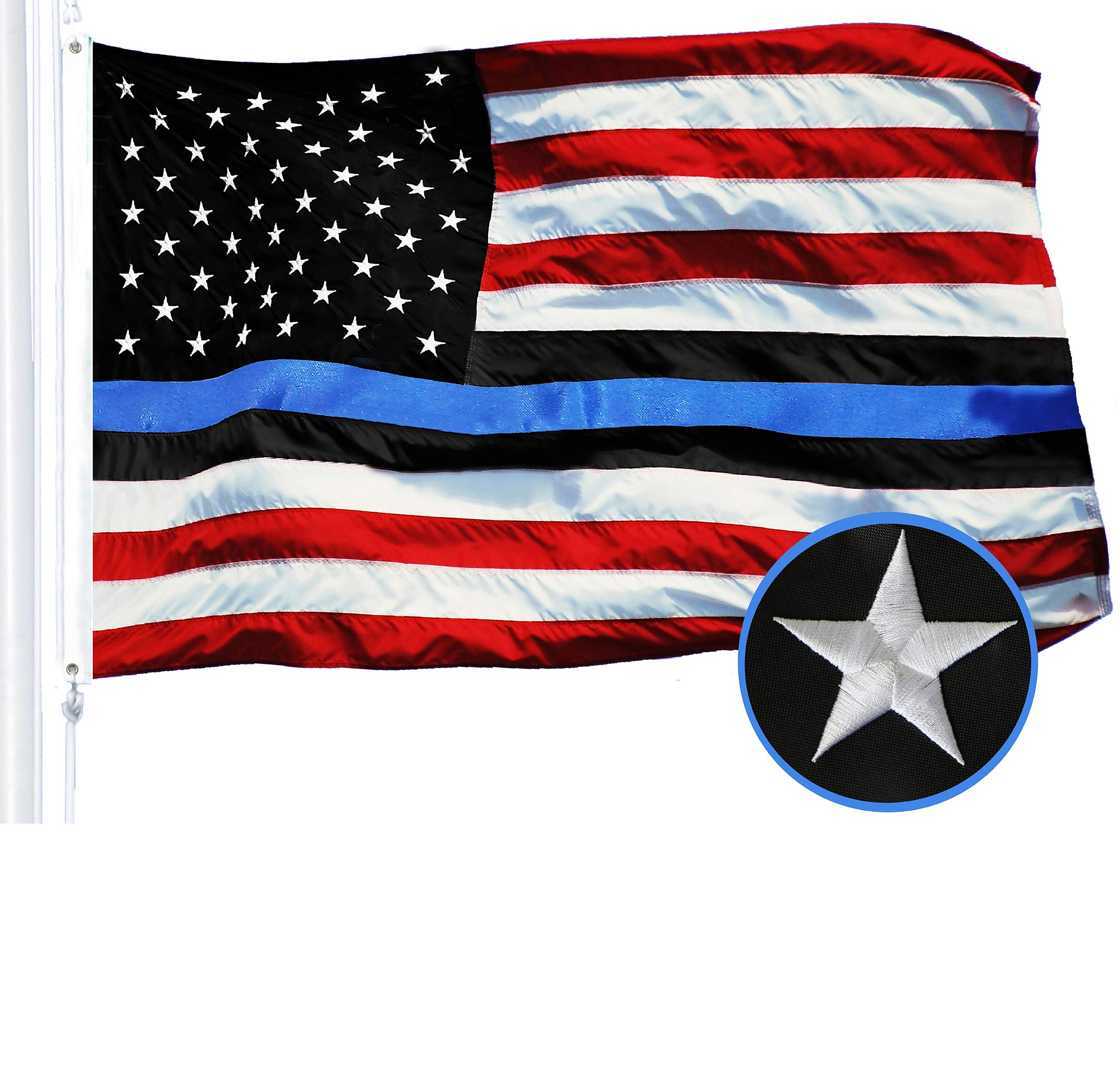 G128 Blue Lives Matter Flag | 2.5x4 Ft | ToughWeave Series Embroidered 210D Polyester | Duty and Honor Flag, Embroidered Design, Indoor/Outdoor, Vibrant Colors, Brass Grommets