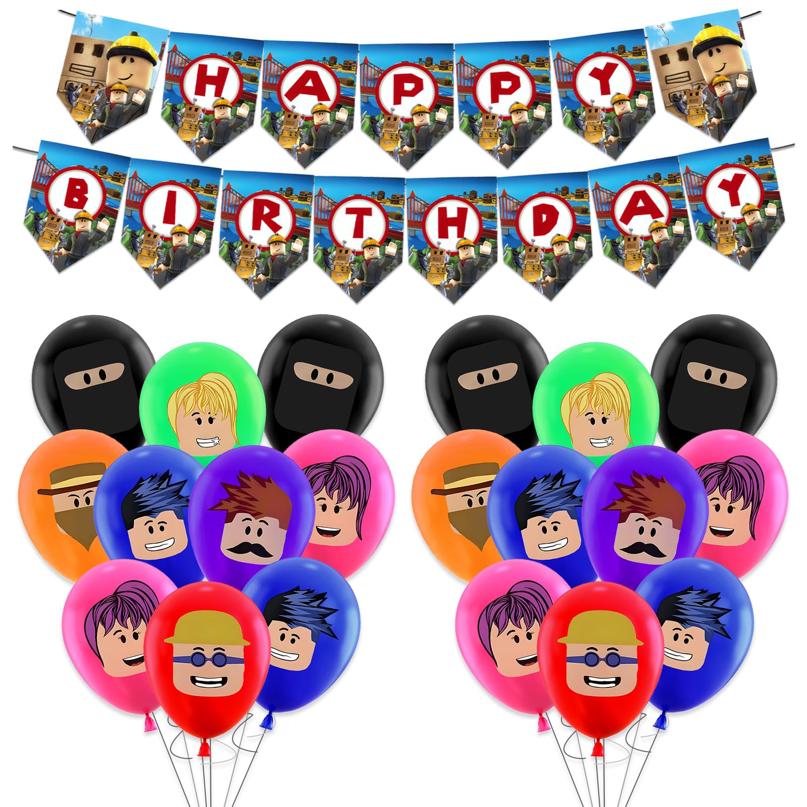 Robl Birthday Decorations, 1Pcs Happy Birthday Banner and 14Pcs Balloons, Game Party Latex Balloons For Kids Girls Boys Party Decoration Supplies