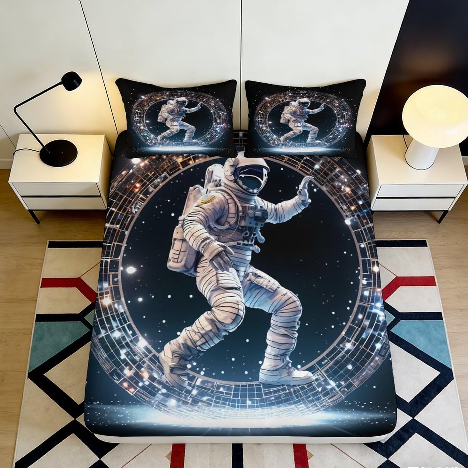Uynsixtme Style-4 3D Printed Astronaut Fitted Sheet Microfiber Deep Pocket Non-Slip Bedding Space Mattress Fitted Cover For Bedroom 200X200x25cm
