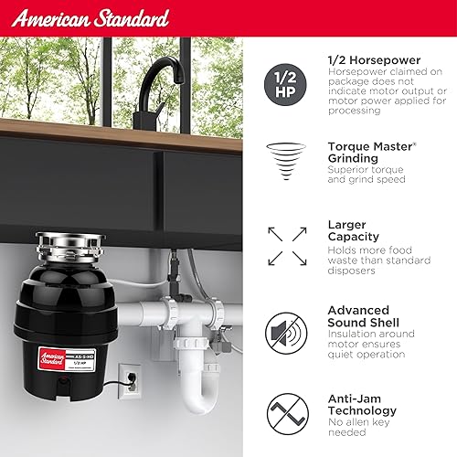 Miniatura 9 de American Standard 10-US-AS-12-SL - Triturador de basura, 1.25 HP delgado, color negro