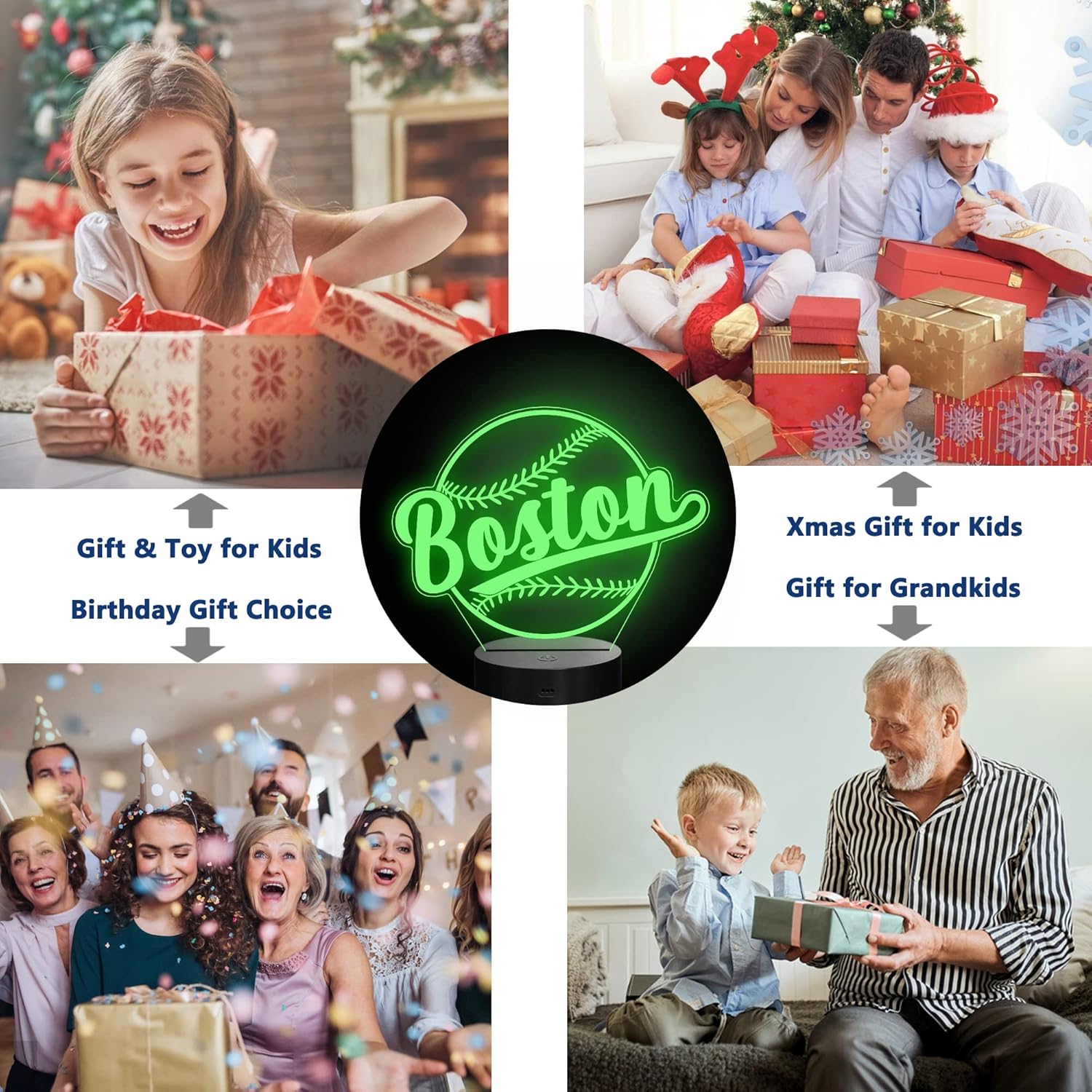 野球ギフト 野球ナイトライト 3Dイリュージョンランプ 男の子用ギフト 16色変化 リモコン 子供部屋用照明ボール装飾 (ボストン)