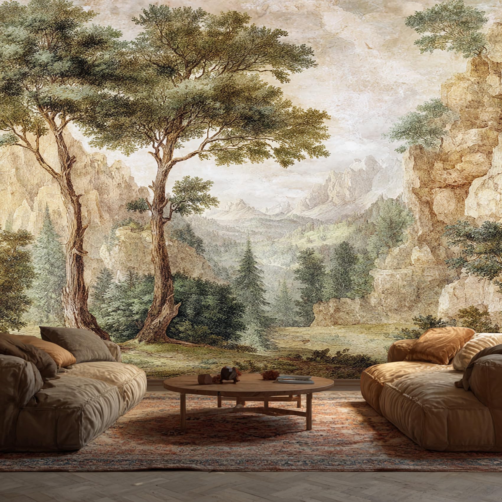 Forest Wallpaper, Vintage Landscape Mountain Tree Mural Wallpaper, Forest Room Decor Wall Art for Living Room Bedroom Kitchen 350L x 256W cm โ image 1