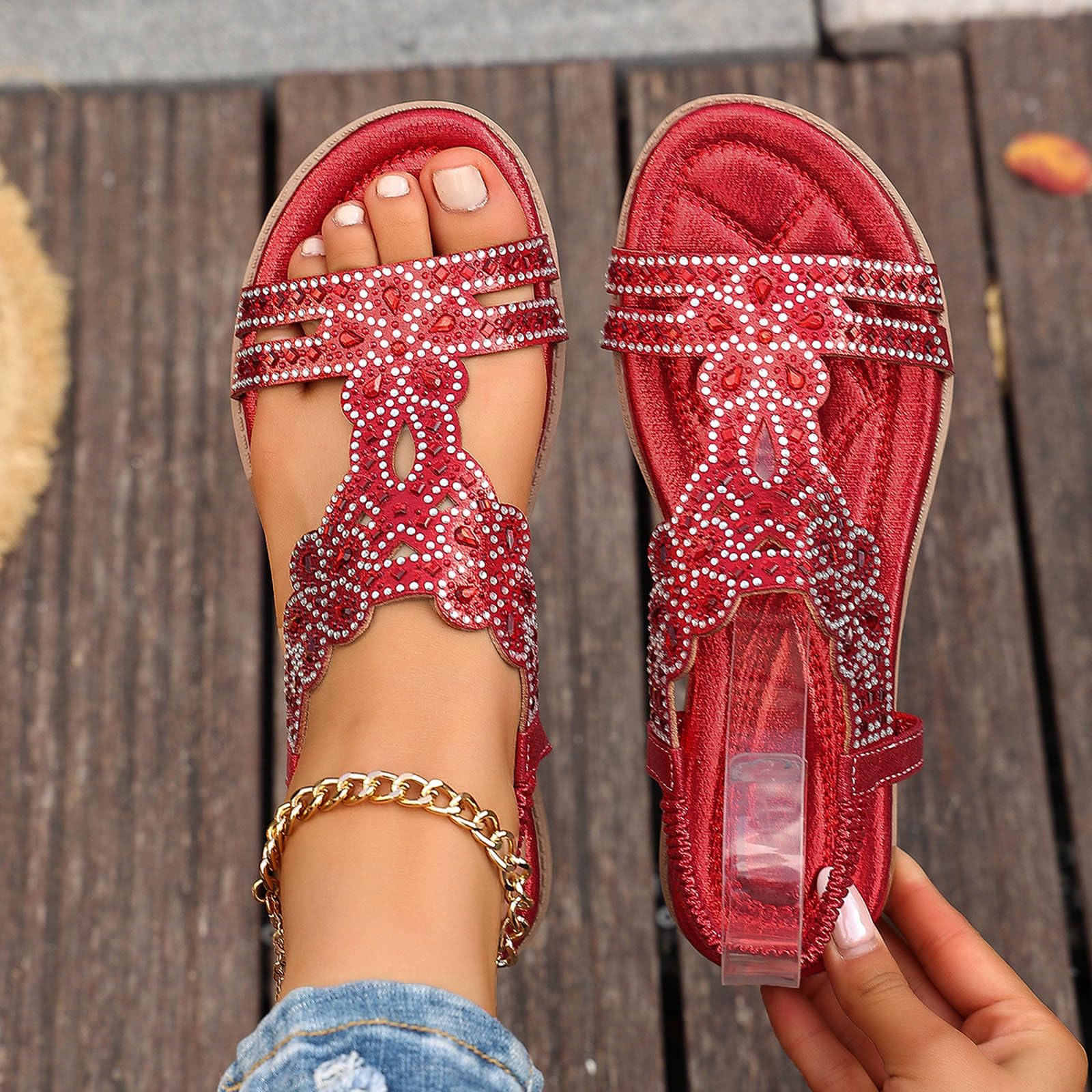 TTDGYYXW Generisch Sandalias de Mujer Sandalias de Playa Zapatos Casuales cómodos Soporte para el Arco Correa elástica al Tobillo Zapatos Boho
